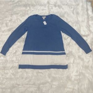 🌻 Ann Taylor Loft Blue and White Sweater